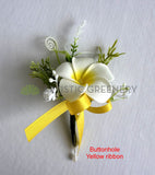 Corsage & Buttonhole - Frangipani with Ribbon - CB0044 - $56/set | ARTISTIC GREENERY