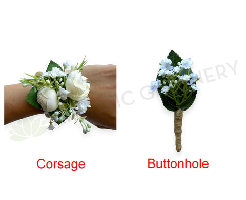 Corsage & Buttonhole - Ranunculus with Gypso - CB0045 - $56/set | ARTISTIC GREENERY