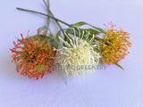 F0360-S92 Faux Pincushion Protea with Leaves 52cm 3 Colours| ARTISTIC GREENERY