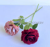 F0476 Artificial Velvet Rose Stem 51cm Dusty Pink / Red | ARTISTIC GREENERY