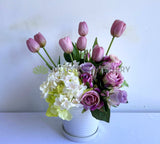 FA1135 - Light Purple & White Tulip Roses Flower Arrangement 38cm tall | ARTISTIC GREENERY