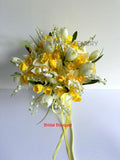 Bridal Bouquet - Artificial Round Bouquet (Daffodil Wedding Bouquet / Lily of the Valley Wedding Bouquet) - Yellow & White - Charlotte S | ARTISTIC GREENERY