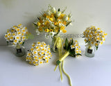 Artificial Round Bouquet (Daffodil Wedding Bouquet / Lily of the Valley Wedding Bouquet) - Yellow & White - Charlotte S | ARTISTIC GREENERY