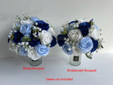 Silk Blue & White Round Rose Bouquet - Blue & White - Lynda B | ARTISTIC GREENERY