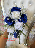 Mini tossing bouquet - Artificial Cascade Teardrop Wedding Bouquet - White & Blue - Alisha G - custom made wedding bouquet Australia | ARTISTIC GREENERY