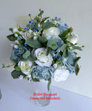 Silk Rustic Blue & White Round Wedding Rose Bouquet - Blue & White - Rhian C| ARTISTIC GREENERY