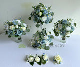 Silk Rustic Blue & White Round Wedding Rose Bouquet - Blue & White - Rhian C| ARTISTIC GREENERY