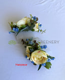 Hairpiece - Teardrop Bouquet - Blue, White & Blush - Kelly M - custom made wedding bouquet Australia | ARTISTIC GREENERY