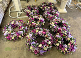 Purple & White Silk Floral Round Wreath 30cm / 40 / 50cm - SYM0031WRE  Perth WA Australia / Sympathy Gravestone flowers