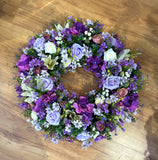 Purple & White Silk Floral Round Wreath 30cm / 40 / 50cm - SYM0031WRE  Perth WA Australia / Sympathy Gravestone flowers