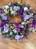 Purple & White Silk Floral Round Wreath 30cm / 40 / 50cm - SYM0031WRE  Perth WA Australia / Sympathy Gravestone flowers