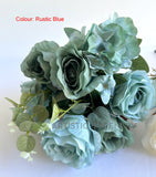 SP0242-S92 Artificial Rose & Hydrangea Bunch with Greenery 49cm Rustic Blue / Cream | ARTISTIC GREENERY