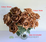 SP0375-S89 Silk Rustic Rose Bunch 45cm Brown / Nude | ARTISTIC GREENERY
