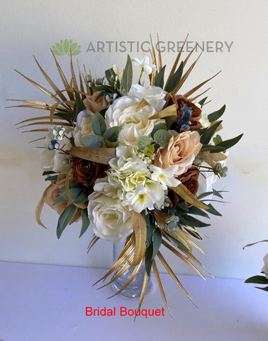 Teardrop Bouquet (Silk Flowers) - Cream Brown & Gold Colour - Rachel M